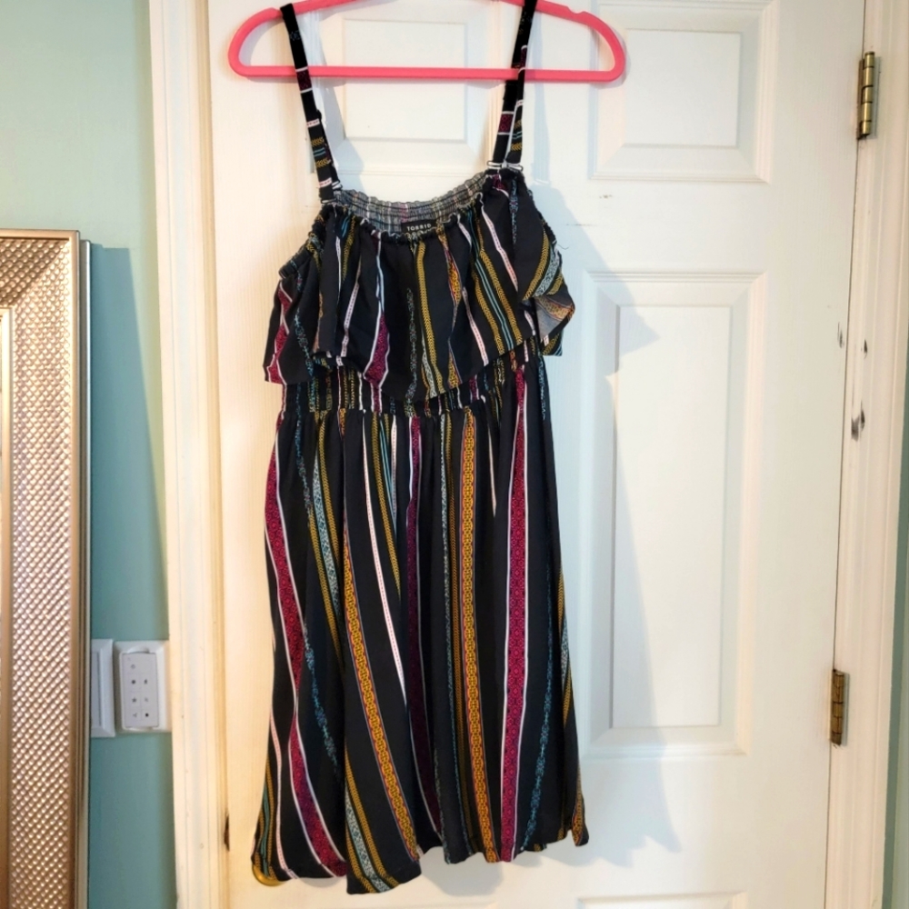 Torrid Black multicolored striped ruffle top dress size 2x